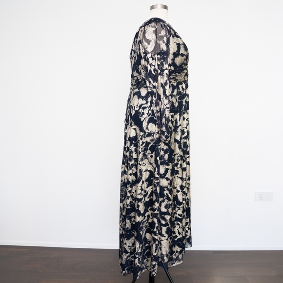 Betsy & Adam - Plus Size Foil Printed Mesh Gown - Picture 5 of 13